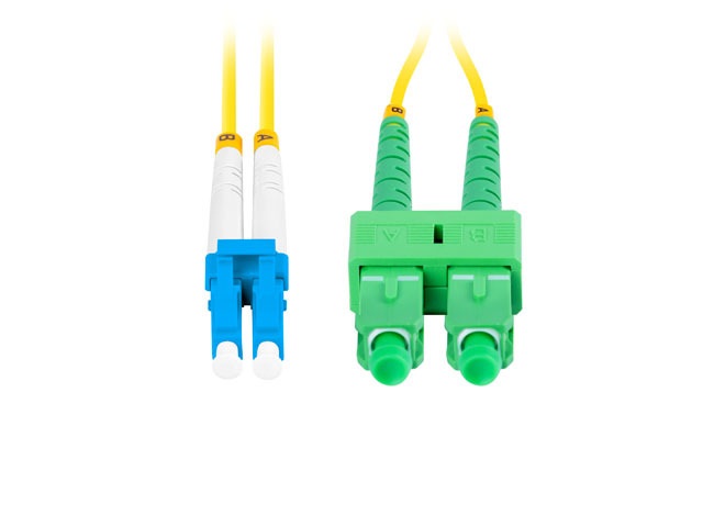 Lanberg FO-LUSA-SD11-0020-YE Monomódusú duplex optikai patch kábel 2xLC/UPC-2xSC/APC csatlakozóval 2m