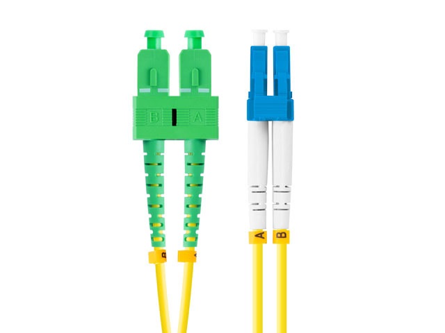 Lanberg FO-LUSA-SD11-0020-YE Monomódusú duplex optikai patch kábel 2xLC/UPC-2xSC/APC csatlakozóval 2m