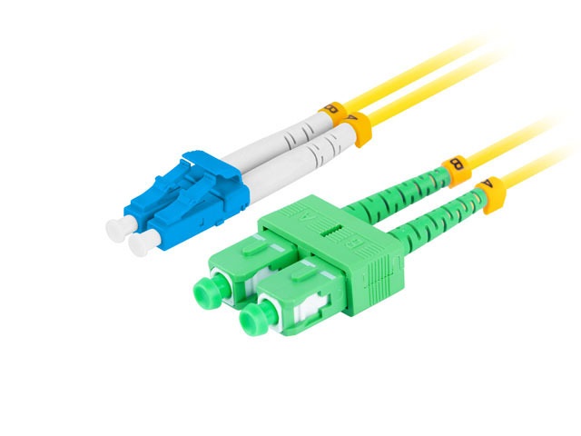Lanberg FO-LUSA-SD11-0020-YE Monomódusú duplex optikai patch kábel 2xLC/UPC-2xSC/APC csatlakozóval 2m