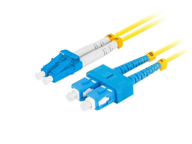 Lanberg FO-SULU-SD11-0030-YE Monomódusú duplex optikai patch kábel 2xSC/UPC-2xLC/UPC csatlakozóval 3m