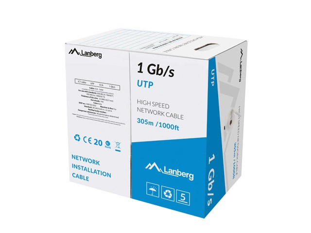Lanberg LCF5-11CC-0305-S FTP CCA 100Mb/s 100 MHz 305m árnyékolt réz bevonatú alumínium patch kábel