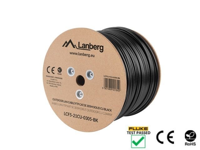 Lanberg LCF5-21CU-0305-BK Cat.5e F/UTP AWG24 Fca PE 305m árnyékolt fekete kültéri kábel