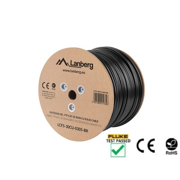 Lanberg LCF5-30CU-0305-BK Cat.5e F/UTP AWG24 Fca PE+PVC 305m árnyékolt zselés kültéri fekete kábel