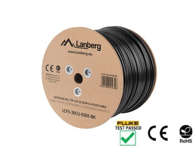 Lanberg LCF5-30CU-0305-BK Cat.5e F/UTP AWG24 Fca PE+PVC 305m árnyékolt zselés kültéri fekete kábel