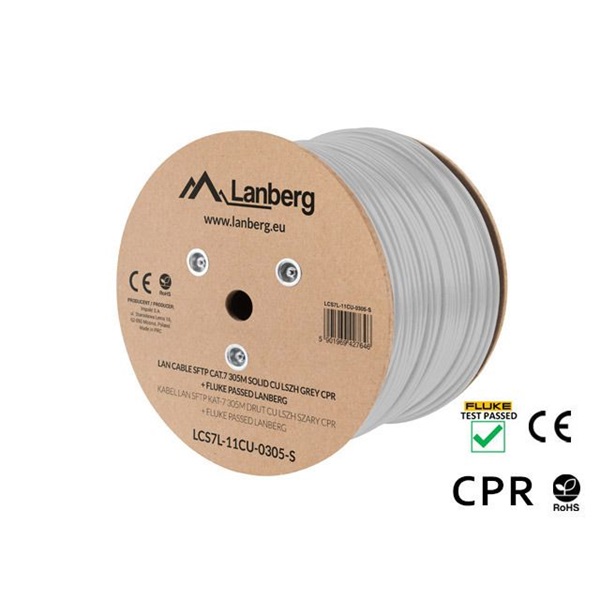 Lanberg LCS7L-11CU-0305-S Cat.7 S/FTP AWG23 Dca LSZH 305m árnyékolt szürke fali kábel