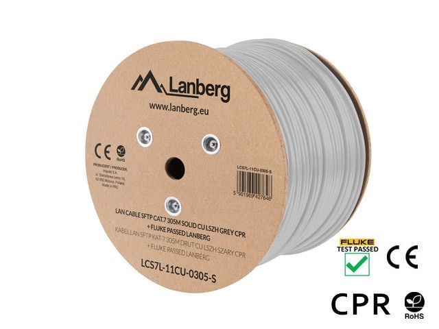 Lanberg LCS7L-11CU-0305-S Cat.7 S/FTP AWG23 Dca LSZH 305m árnyékolt szürke fali kábel