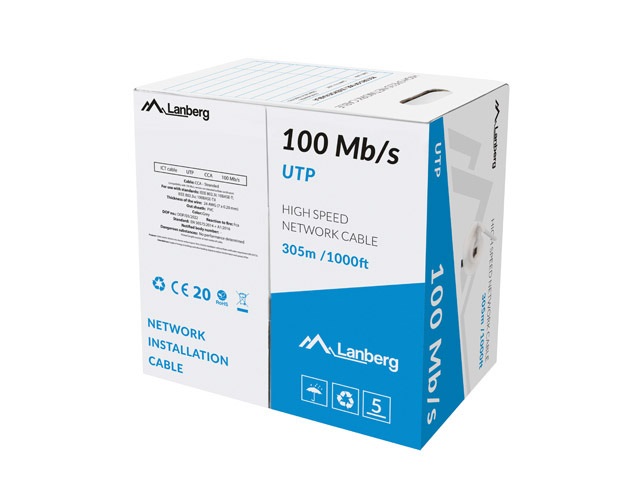 Lanberg LCU5-11CC-0305-S UTP CCA 100Mb/s 100 MHz 305m árnyékolatlan réz bevonatú alumínium patch kábel