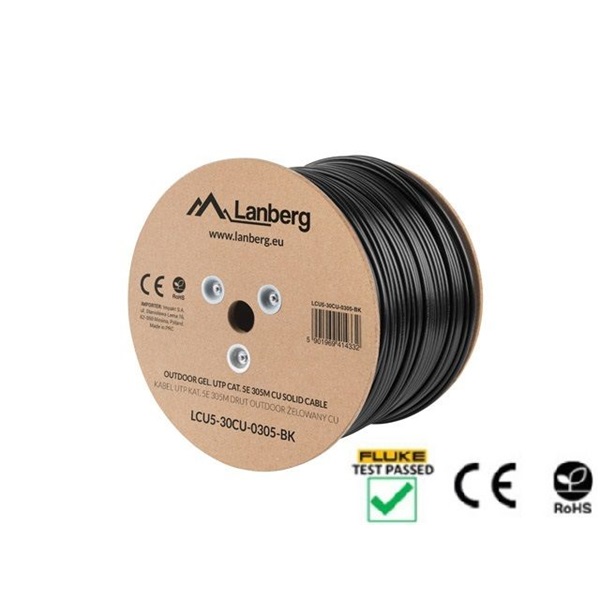 Lanberg LCU5-30CU-0305-BK Cat.5e U/UTP AWG24 Fca PE+PVC 305m árnyékolatlan zselés fekete kültéri kábel