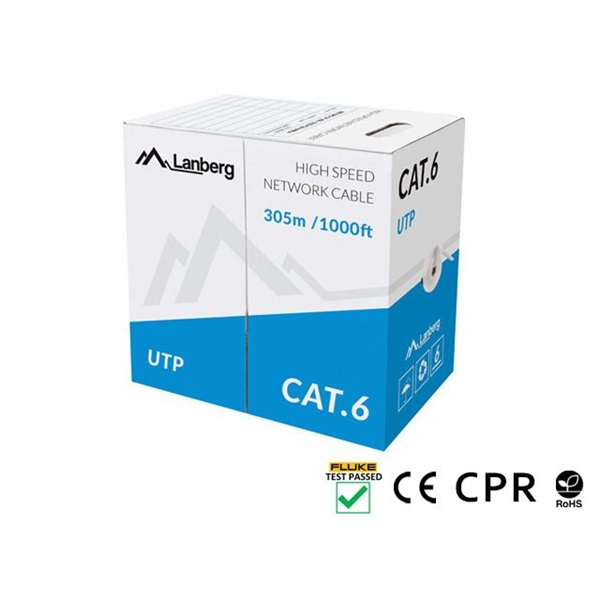 Lanberg LCU6-11CU-0305-S Cat.6 U/UTP AWG24 Eca PVC 305m árnyékolatlan szürke fali kábel