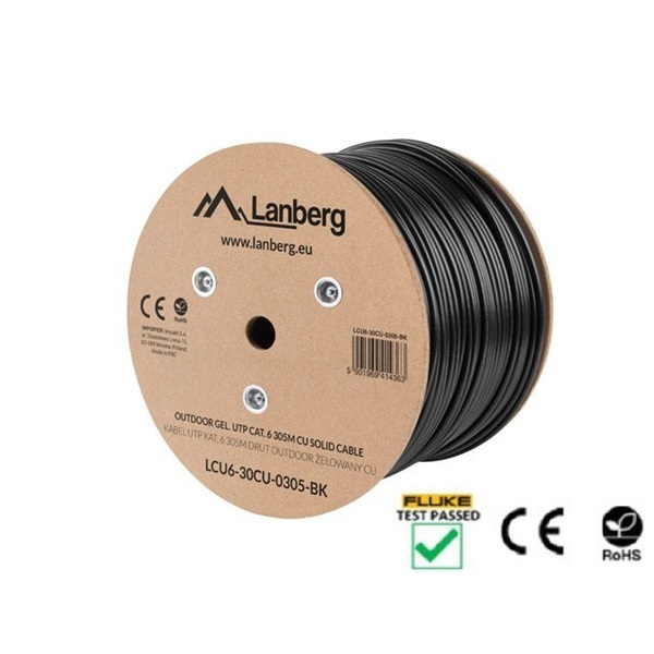 Lanberg LCU6-30CU-0305-BK Cat.6 U/UTP AWG23 Fca PE+PVC 305m árnyékolatlan zselés fekete kültéri kábel