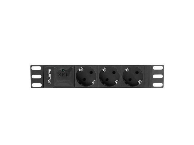 Lanberg PDU-03F-0200-IEC-BK 2m vezetékkel 10"/1U 3xSchuko aljzat C14 csatlakozóvéggel fekete elosztósor