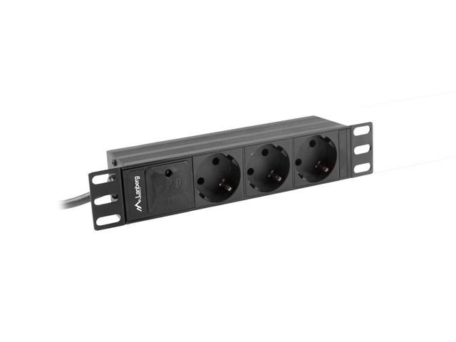 Lanberg PDU-03F-0200-IEC-BK 2m vezetékkel 10"/1U 3xSchuko aljzat C14 csatlakozóvéggel fekete elosztósor
