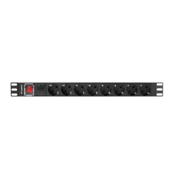 Lanberg PDU-08F-0200-BK 2m vezetékkel 19"/1U 8xSchuko aljzat Uni-Schuko csatlakozóvéggel fekete elosztósor kapcsolóval