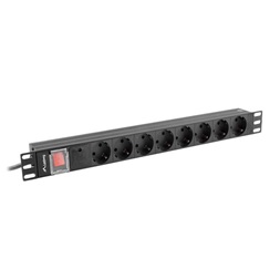 Lanberg PDU-08F-0200-BK 2m vezetékkel 19"/1U 8xSchuko aljzat Uni-Schuko csatlakozóvéggel fekete elosztósor kapcsolóval