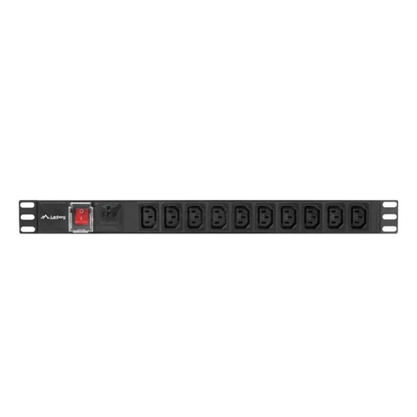 Lanberg PDU-10I-0200-IEC-BK 2m vezetékkel 19"/1U 10xC13 aljzat C14 csatlakozóvéggel fekete elosztósor kapcsolóval