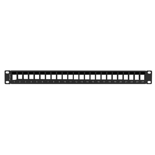 Lanberg PPKS-1024-B 19" 1U üres fekete patch panel 24 db Keystone jack fogadására, kábeltartóval