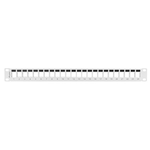 Lanberg PPKS-1024-S 19" 1U üres szürke patch panel 24 db Keystone jack fogadására, kábeltartóval
