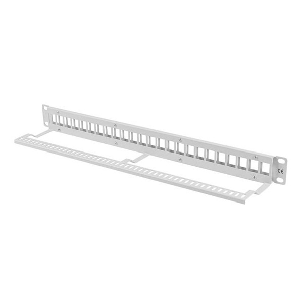 Lanberg PPKS-1024-S 19" 1U üres szürke patch panel 24 db Keystone jack fogadására, kábeltartóval