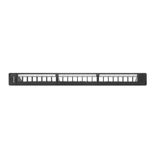 Lanberg PPKS-1124-B 19" 1U üres fekete patch panel 24 db Keystone jack fogadására, kábeltartóval