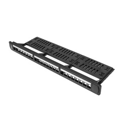 Lanberg PPKS-1124-B 19" 1U üres fekete patch panel 24 db Keystone jack fogadására, kábeltartóval
