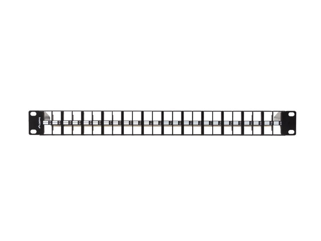 Lanberg PPKS-1248-B 19"/1U moduláris üres fekete patch panel 24 db FTP Keystone jack fogadására, kábeltartóval