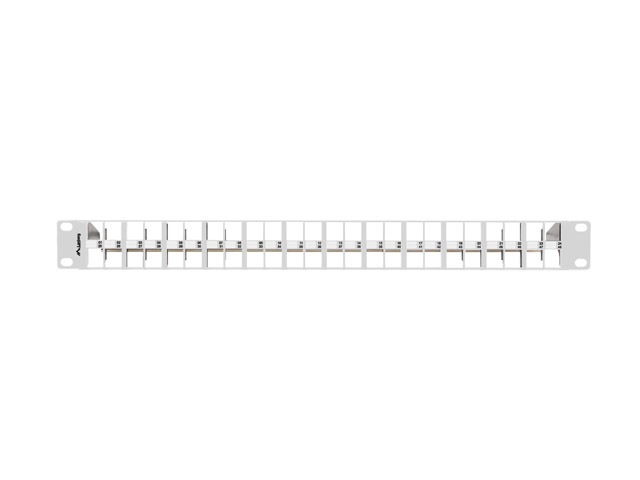 Lanberg PPKS-1248-S 19"/1U moduláris üres szürke patch panel 24 db  FTP Keystone jack fogadására, kábeltartóval