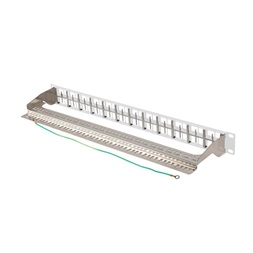 Lanberg PPKS-1248-S 19"/1U moduláris üres szürke patch panel 24 db  FTP Keystone jack fogadására, kábeltartóval