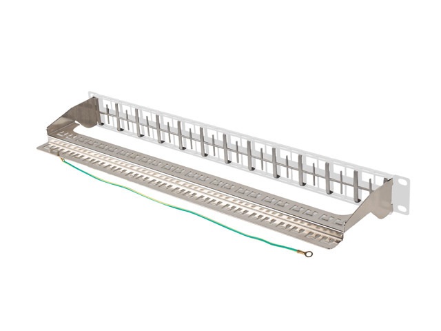 Lanberg PPKS-1248-S 19"/1U moduláris üres szürke patch panel 24 db  FTP Keystone jack fogadására, kábeltartóval