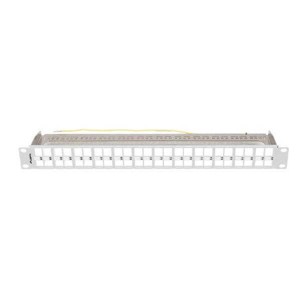 Lanberg PPKS-1248-S 19"/1U moduláris üres szürke patch panel 24 db  FTP Keystone jack fogadására, kábeltartóval