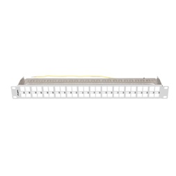 Lanberg PPKS-1248-S 19"/1U moduláris üres szürke patch panel 24 db  FTP Keystone jack fogadására, kábeltartóval
