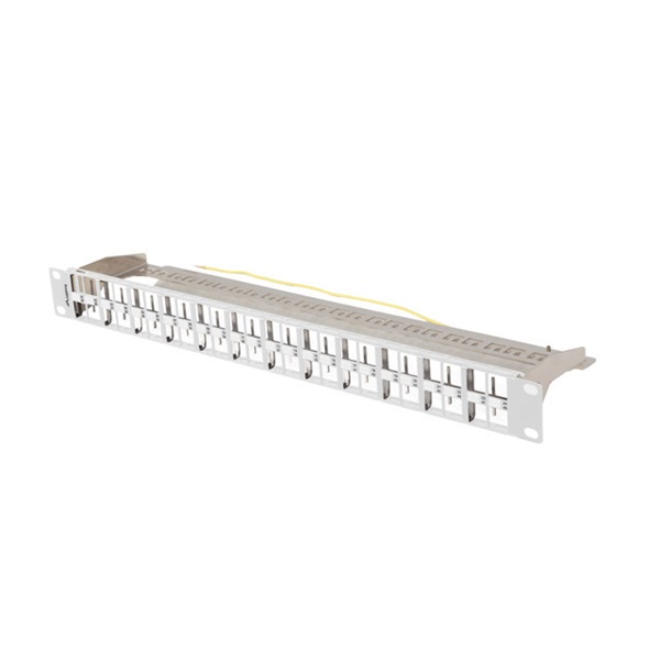 Lanberg PPKS-1248-S 19"/1U moduláris üres szürke patch panel 24 db  FTP Keystone jack fogadására, kábeltartóval