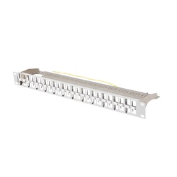 Lanberg PPKS-1248-S 19"/1U moduláris üres szürke patch panel 24 db  FTP Keystone jack fogadására, kábeltartóval