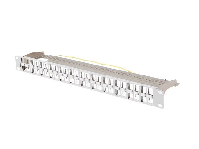 Lanberg PPKS-1248-S 19"/1U moduláris üres szürke patch panel 24 db  FTP Keystone jack fogadására, kábeltartóval