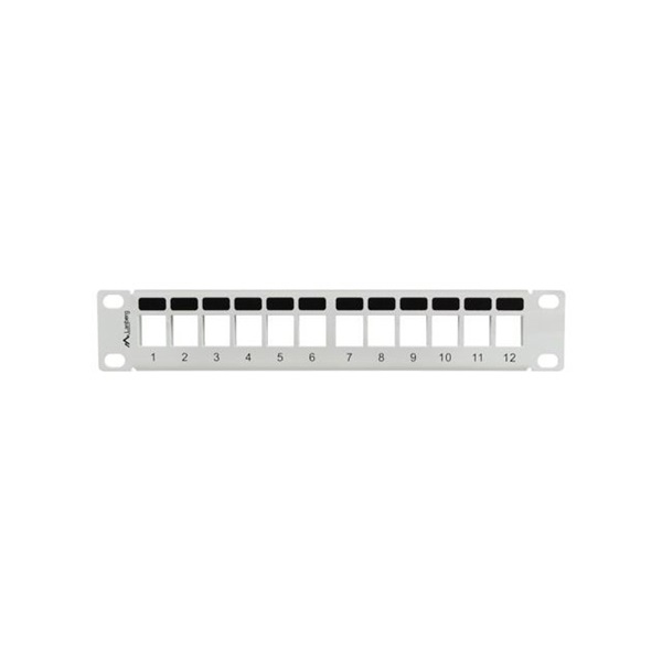Lanberg PPKS-9112-S 10" 1U üres szürke patch panel 12 db Keystone jack fogadására, kábeltartóval