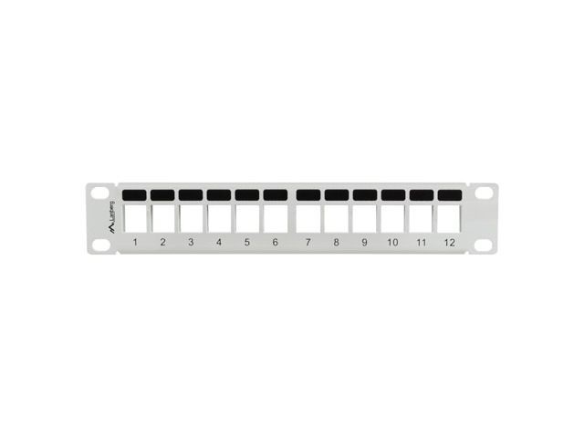 Lanberg PPKS-9112-S 10" 1U üres szürke patch panel 12 db Keystone jack fogadására, kábeltartóval