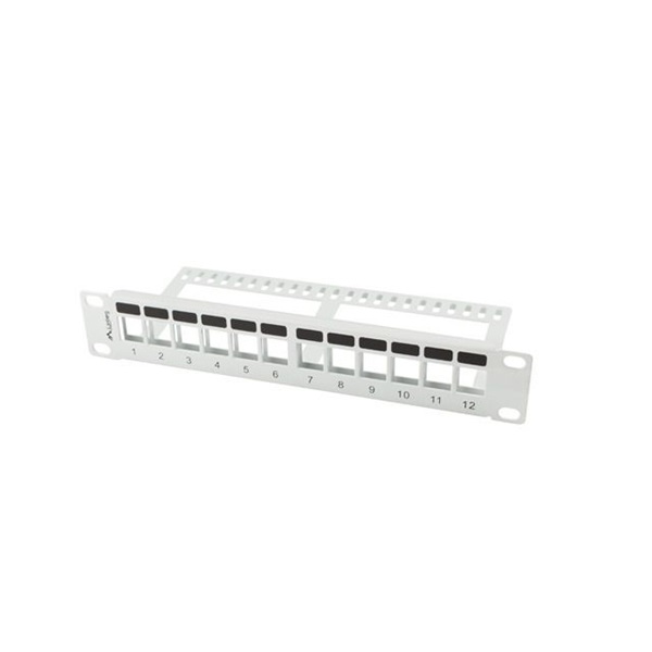 Lanberg PPKS-9112-S 10" 1U üres szürke patch panel 12 db Keystone jack fogadására, kábeltartóval