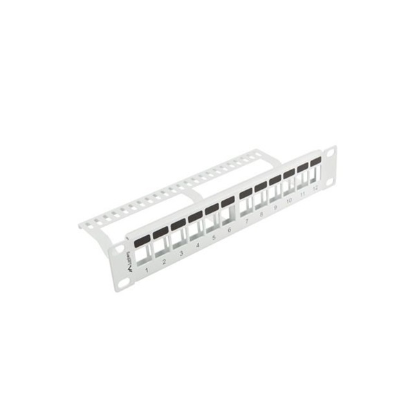 Lanberg PPKS-9112-S 10" 1U üres szürke patch panel 12 db Keystone jack fogadására, kábeltartóval