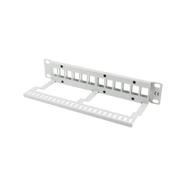 Lanberg PPKS-9112-S 10" 1U üres szürke patch panel 12 db Keystone jack fogadására, kábeltartóval