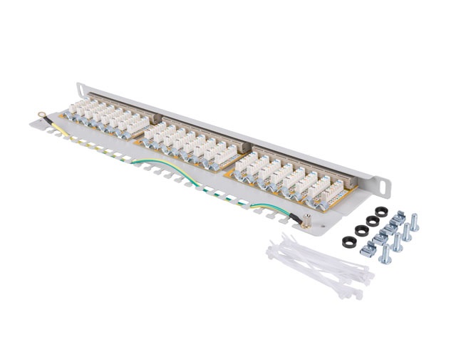 Lanberg PPS6-0024-S 19" 0,5U 24port Cat.6 FTP árnyékolt szürke patch panel