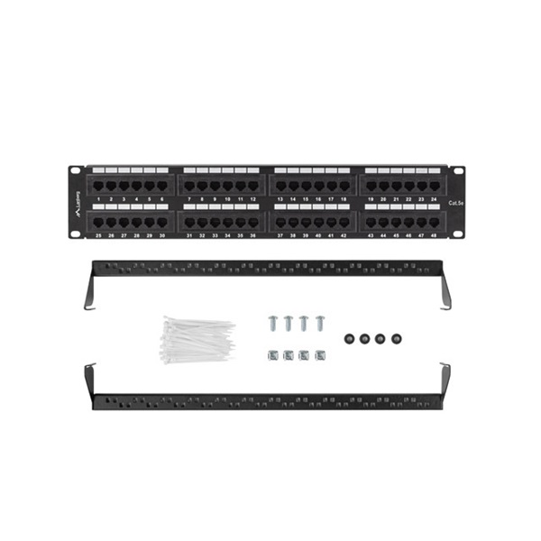 Lanberg PPU5-2048-B 19" 2U 48port Cat.5e UTP árnyékolatlan fekete patch panel