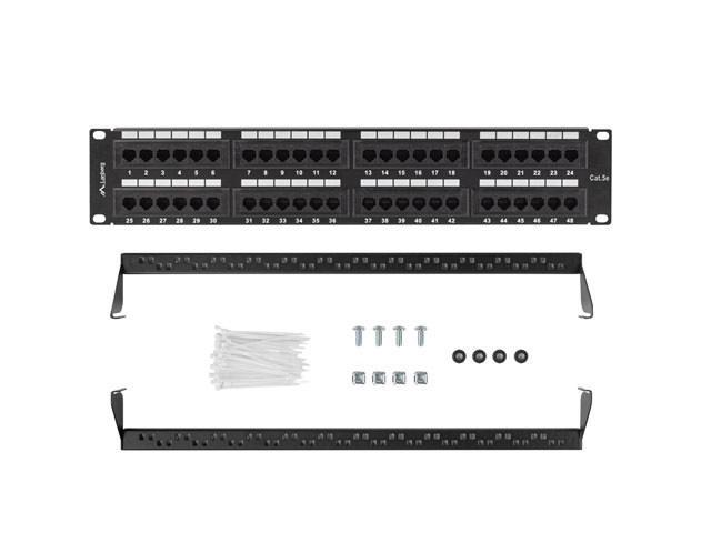 Lanberg PPU5-2048-B 19" 2U 48port Cat.5e UTP árnyékolatlan fekete patch panel