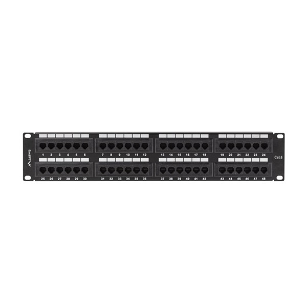 Lanberg PPU6-2048-B 19" 2U 48port Cat.6 UTP árnyékolatlan fekete patch panel