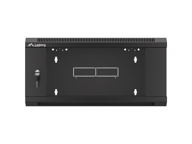 Lanberg WAFA-5604-10B 19" 12U SZÉL:570mm MÉLY:600mm MAG:277mm összeszerelt üvegajtós fekete fali rack szekrény