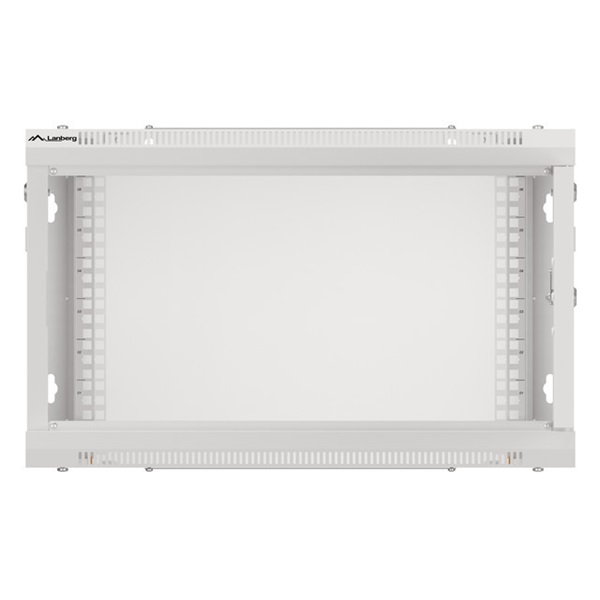 Lanberg WF01-6406-10S 19" 6U SZÉL:600mm MÉLY:450mm MAG:379mm lapraszerelt üvegajtós szürke fali rack szekrény