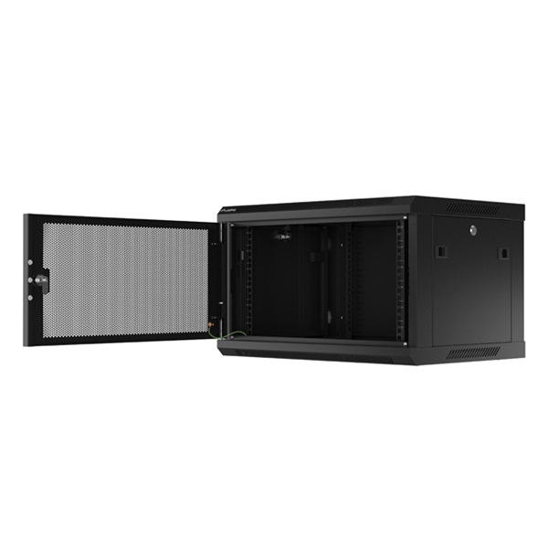Lanberg WF01-6406-23B 19" 6U SZÉL:600mm MÉLY:450mm MAG:379mm lapraszerelt perforált ajtós fekete fali rack szekrény