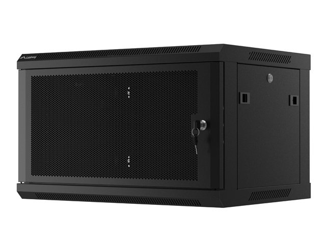 Lanberg WF01-6406-23B 19" 6U SZÉL:600mm MÉLY:450mm MAG:379mm lapraszerelt perforált ajtós fekete fali rack szekrény