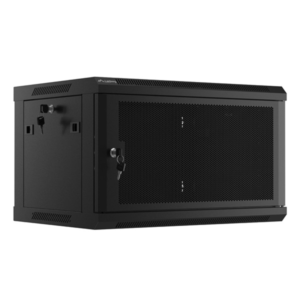 Lanberg WF01-6406-23B 19" 6U SZÉL:600mm MÉLY:450mm MAG:379mm lapraszerelt perforált ajtós fekete fali rack szekrény