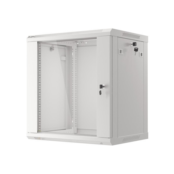 Lanberg WF01-6412-10S 19" 12U SZÉL:600mm MÉLY:450mm MAG:645mm lapraszerelt üvegajtós szürke fali rack szekrény