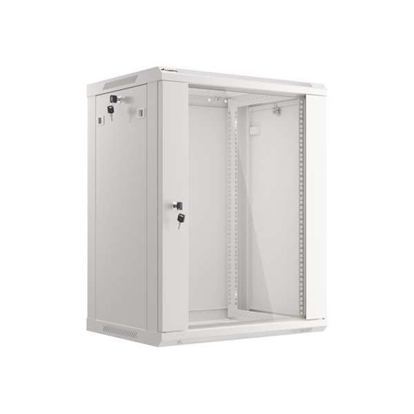 Lanberg WF01-6415-10S 19" 15U SZÉL:600mm MÉLY:450mm MAG:774mm lapraszerelt üvegajtós szürke fali rack szekrény