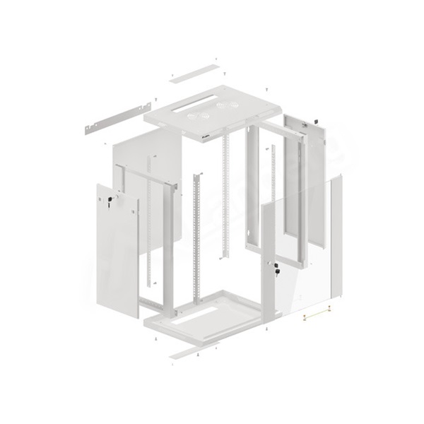 Lanberg WF01-6415-10S 19" 15U SZÉL:600mm MÉLY:450mm MAG:774mm lapraszerelt üvegajtós szürke fali rack szekrény